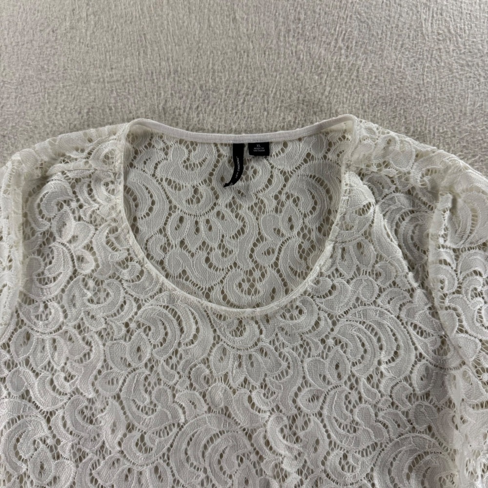 New Directions Lace Top Women XL White Bell Sleeve Scoop Neck Floral Cottagecore - Picture 4 of 8